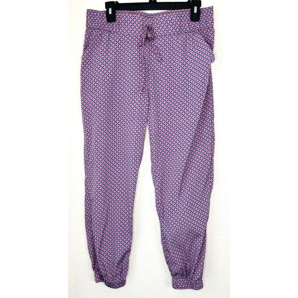 Aerie Womens Joggers Silky Satin MEDIUM Blue Pink‎ Elastic Cuff Pull On Pants